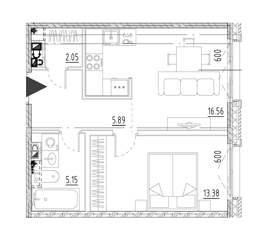 1-комнатная квартира 43.03 м², 7/9 эт., ЖК «LEGENDA Малоохтинский 68»